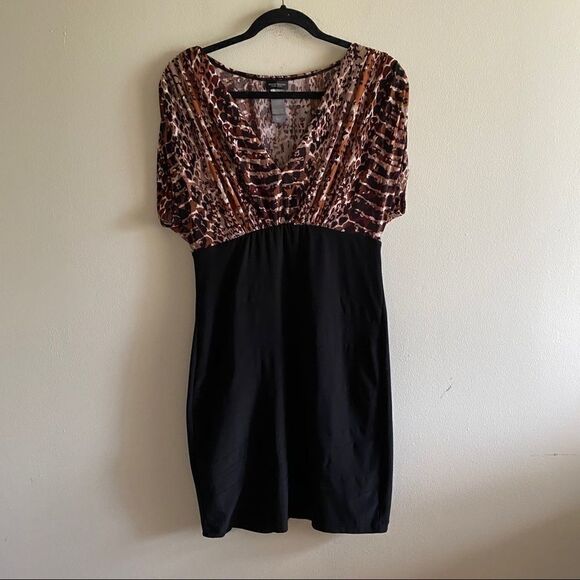 Bisou Bisou Animal Print and Black Dress - Picture 2 of 6
